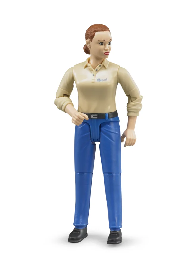 Bruder Frau mit hellem Hauttyp und blauer Hose