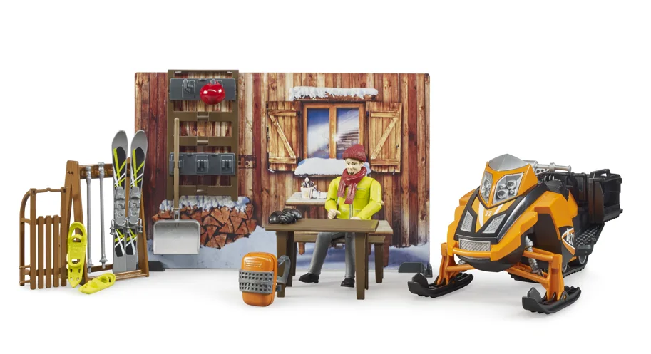 BRUDER bworld Berghütte mit Snowmobil